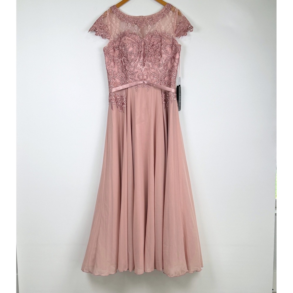 Eva USA Formal Gown Womens L Dusty Rose Lace Embroidered EV-5130